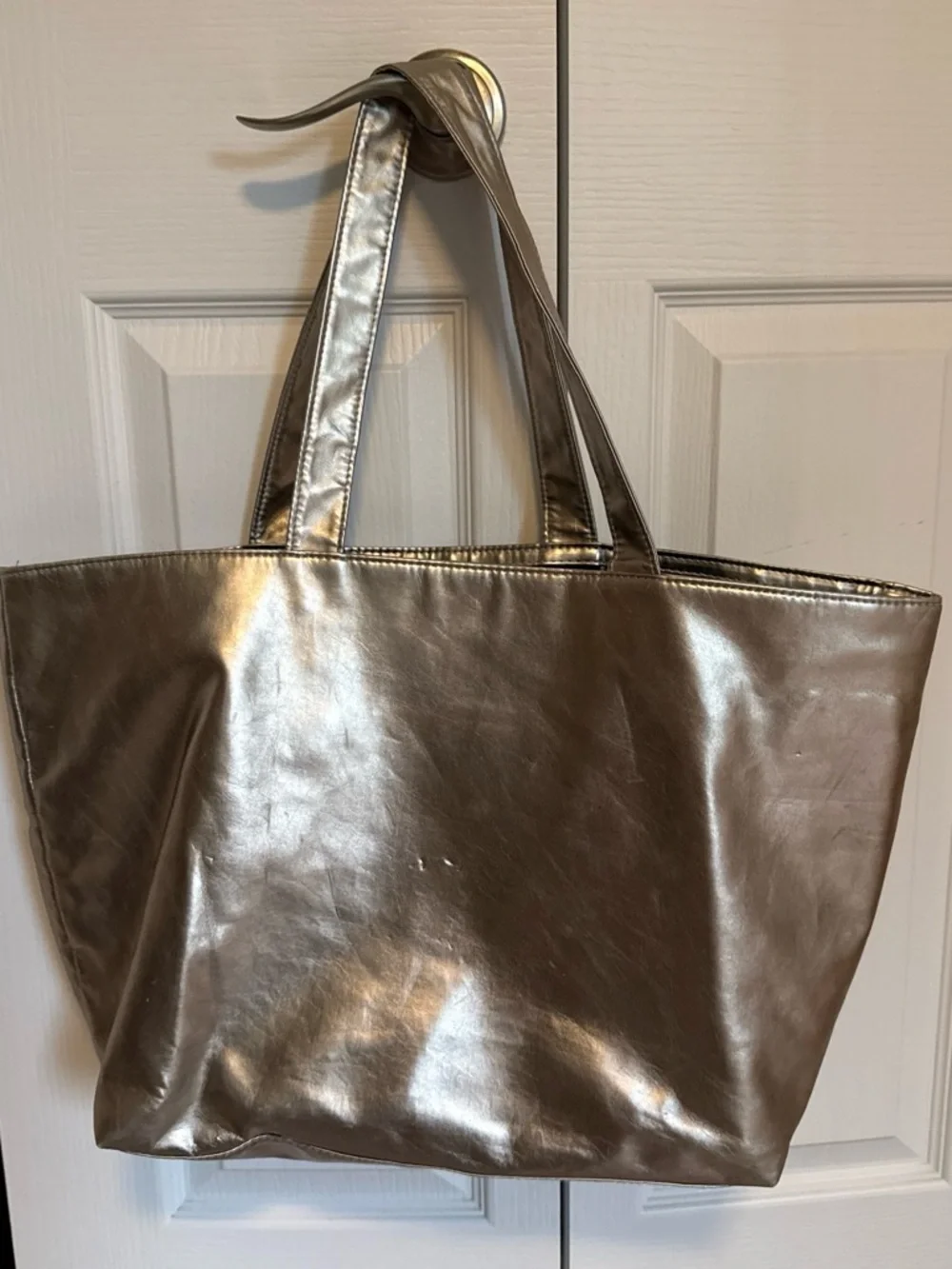 Authentic Disney Parks Metallic Silver Mickey Mouse Tote Bag 21”x13”x6